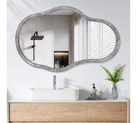 Irregular Wall Mirror Large Wavy Mirror Modern Wood Frame Unique Shape Asymmetrical Wall Vanity Artistic Mirrors Decor for Living Room Bedroom Bathroom Entryway Hallway Rustic Black 26"x18"