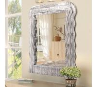 Irregular Wall Mirror Rustic Black Wavy Bathroom Vanity Wood Framed Modern Decorative Hanging Mirrors for Bedroom Living Room Entryway Hallway Large 26"x18" Hanging or Leaning Against Wall