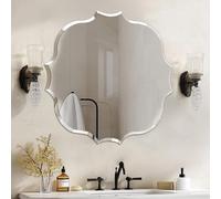 Irregular Wall Mirror Silver Frameless : 60 x 60cm Decorative Aesthetics Abstract Mirrored Glass Vanity with Beveled Edge Minimalist wall Mirrors for Hallway, Asymmetrical Mirror for Living Room