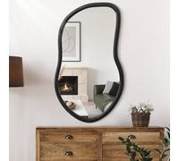 Irregular Wall Mirror Wooden Asymmetrical Wall Hanging Mirrors Large Black Bathroom Mirror Modern Decorative Mirror for Living Room Bedroom Entryway