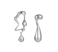 Irregular Waterdrop Earrings Mismatched Earrings for Women,Minimalist Asymmetrical Melting Liquid Earrings Gold Dripping Statement Earrings Dainty Jewelry Gifts (Silver)
