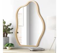 Irregular Wooden Framed Wall Mirror Brown Asymmetrical Cloud Unique Hanging Mirrors Modern Artistic Decor Vanity Bedroom Living Room Bathroom Entryway Hallway Gold 20"x16"