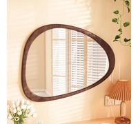 Irregularly shaped entrance hall mirror Wall Mounted Bathroom Mirror wooden frame Decorative for Living Room, Bedroom, Entryway Easy to install(Brown,50x70cm/20x28in)