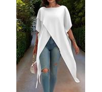 Irregularly Split-Ended Medium and Long Bat-Sleeved T-Shirt, Loose and Thin, Fat Mm Meat-Covering and Thin Top