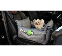 IRRESTRICO Dog Car Seat for Small Dogs, Pet Booster Seat with Clip-On Safty Leash, Comfy Deluxe Plush Carseat with Storage Pockets, Puppy Car Travel Carrier Bed, Grey