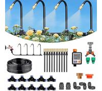 Irrigation System Kit, 360° Curved Garden Automatic Irrigation System, Drip Irrigation System, Adjustable Bendable Nozzle Copper Sprayer System, for Lawn, Greenhouse, Garden Yard,50m/164ft+Timer