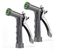 IRRIGLAD Hose Nozzle 2 Pack, Full Size Pistol Grip Water Nozzle Sprayer with Threaded Front, High Pressure Nozzle, Adjustable Spray Water Flow for Watering, Showering Pet, Washing Car, Silver