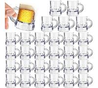 Irrmshr 30 Pcs Mini Plastic Beer Mugs, 1 oz Clear Plastic Shot Glasses with Handles, Reusable Beer Stein Tasting Glasses for Drinking, Festival, Party, BBQ