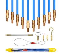 IRSCorp 11ft Multi-Function Fiberglass Duct Rodder Wire and Cable Pulling Kit Electrical Fish Tape Cable Puller Cable Rods with Hook and Hole in Tube Blue