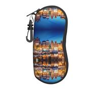 IRSHI Amsterdam Night View Women's Hardshell Eyeglasses Protector,Lightweight Travel Zipper Glasses Frame Case,Vision Care Accessory, Black, One size