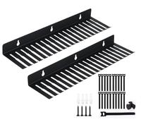 IRSTBL 2-Pack 19-Slot Wall-Mounted Cable Organiser Rack - Heavy-Duty 16-Gauge Steel Cable Hanger with 40 Reusable Hook & Loop Ties - Black Powder-Coated Finish