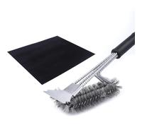 IRSTBL 46 cm BBQ Grill Brush & Scraper - Heavy-Duty Stainless Steel & Galvanised Wire Bristles with Ergonomic Handle - Includes PFOA-Free Non-Stick Grill Mat