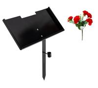 IRSTBL - Grave Marker Stand - Steel Memorial Plaque Holder for 12" x 6" Headstones - Weatherproof Black Powder-Coated Frame with Removable Flower Tube and Red Silk Flowers