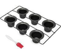 IRSTBL - Popover Tin - 6 Cup Vertical Non-Stick Muffin Tray for Oversized Bakes - Heavy-Duty Carbon Steel with Silicone Basting Brush Included