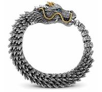 IRTA LONDON Dragon Bracelet, Oxidised Silver, 3D Norse Viking Scale Texture, Gothic Biker Fantasy Jewellery, Gift Box Included (24, Centimeters)