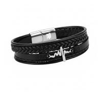 IRTA LONDON Heart Beat Multi-Layer Braided Leather Bracelet with Stainless Steel Magnetic Clasp, Black, 21cm, Unisex Gift Box Included (Silver)
