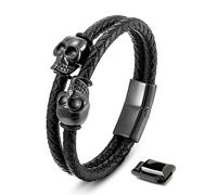 IRTA LONDON Men's Leather Bracelet Black Skull | Magnetic Clasp | Multi-Layer Braided Bands | Best Birthday Gifts for Him, Boyfriend, Dad UK Jewellery Gift Box Included