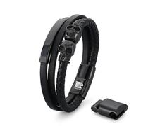 IRTA LONDON Men's Leather Skull Bracelet - Magnetic Gothic Viking Style (Matte Black Gothic Rock Edition, 21 CM)