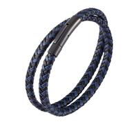 IRTA LONDON Unisex Leather Bracelet - Multi-Layer Braided Wrap with Infinity Knot - Secure Stainless Steel Slide-Lock - Luxury Gothic Biker Jewelry Gift Box Included (Black & Blue, 21, Centimeters)