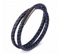 IRTA LONDON Unisex Leather Bracelet - Multi-Layer Braided Wrap with Infinity Knot - Secure Stainless Steel Slide-Lock - Luxury Gothic Biker Jewelry Gift Box Included (Black & Blue, 23, Centimeters)