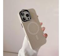 IRTGFG For iPhone 15 Plus Grid Mesh Cooling Phone Case Alloy Lens Bracket Wireless Charging Cover(For iPhone 15 Plus/White)