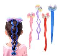 Irtyif Girls' Hair Clips, Girls' Hair Accessories, 4 Pieces Girl Hair Clips, Coloured Braids Extensions for Hair, Synthetic Curly Wig Extensions Colours for School Cosplay Party
