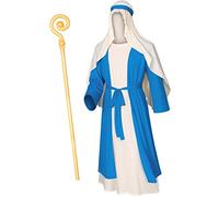 Irtysh Mens Biblical Noah Costume Jesus Robe Fancy Dress Sherherd Costume Staffs Headwrap Hat Waist Rope Set(Blue 2XL)