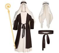 Irtysh Mens Biblical Saint Joseph Costume Jesus Robe Sherherd Costume Staffs Headwrap Hat Waist Rope Set(Brown 2XL)