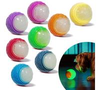 Irunfast 8Pcs Glow in the Dark Dog Balls, 6.5cm Squeaky Rubber Dog Balls, Teeth Cleaning Chew Toy Balls for Dogs, Interactive Training Light Up Ball for Medium and Small Dogs