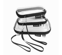 iRUNZO 3 PCS Clear Hard Shell Zipper Case With Hand Strap，Transparent Plastic Waterproof Cosmetic Makeup Bag Toiletry Pouch for Travel，Kid's Toy Storage Organizer Bins Pencil Case, black, M-S-S, Clear