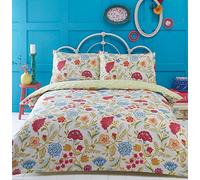 Irvine Double Bed Duvet Cover and 2 Pillowcases Set Bedding, Bed Set, Cream, Blue, Red, Floral, Retro, Cream