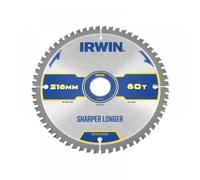 Irwin Circular Saw Blade 1897397 Construction Mitre - 216 x 30 mm, 60T ATB/Negative Hook