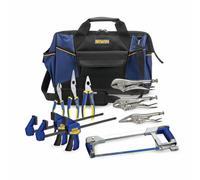 Irwin 9 Piece Hand Tool Bundle With 19 Inch Tool Bag, Hacksaw, Pliers, Locking Pliers And Quick-Grip Mini Bar Clamps
