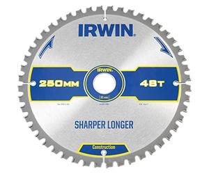 IRWIN IRW1897398 250 x 30mm 48-Teeth Construction Circular Saw Blade with ATB Tooth Grind/ Negative Hook