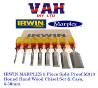 IRWIN MARPLES 8 Piece Split Proof M373 Honed Hand Wood Chisel Set & Case, 6-51mm