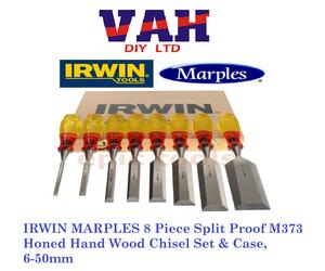 IRWIN MARPLES 8 Piece Split Proof M373 Honed Hand Wood Chisel Set & Case, 6-51mm