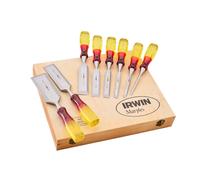 Irwin Marples MS373S8 Splitproof Flat Wood Chisel Set 8-Piece & Wooden Box