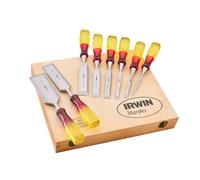 Irwin Marples MS373S8 Splitproof Flat Wood Chisel Set 8-Piece & Wooden Box
