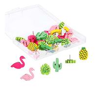 IRYNA 30Pcs Wooden Push Pins Thumb Tacks Decorative Cute Pushpins Drawing Pins Thumb Tacks for Photos Wall, Maps, or Cork Bulletin Board (Flamingo Pineapple Cactus Palm Leaf)