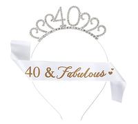IRYNA 40th Birthday Sash and Tiara Set - Crystal Crown Tiara & Fabulous Birthday Sash for 40th Party Decorations