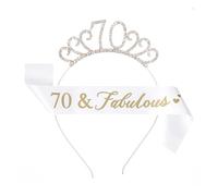 IRYNA 70th Birthday Sash and Tiara Happy Birthday Crystal Crown and 70 & Fabulous Sash for Women 70th Birthday Decorations Birthday Gift Party Accessories