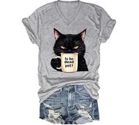 is He Dead Yet V Neck Shirt Funny Cat Sarcastic Vintage T-Shirt (Grey, XX-Large)