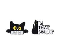 Is That Smut Black Cat Badge Brooch Pin for Women Girls - Cute Enameled Kitten Animal Clothes Accessories Small Lapel Pins Dresses Suit Hat Jacket Jeans Backpack Bag Brooches Novelty Jewelry 2 Pcs