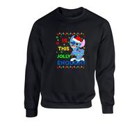 Is This Jolly Enough Stitch Jumper, Christmas Lights Funny Xmas Cartoon Unisex Sweatshirt Top(4XL, Black)