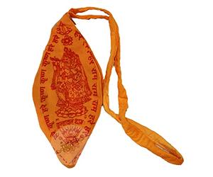 IS4A Gaumukhi Jap Mala Bag (Hare Rama Hare Krishna Design) Indian Handicraft Cotton Gomukhi Japa Mala Chanting Bag, Prayer Beads Mala Japa Jholi for Mantra Jap, Orange, L
