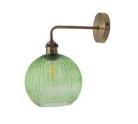 Isaac - Antique Brass Wall Light with Green Ribbed Glass Shade First Choice Lighting Gold One Size