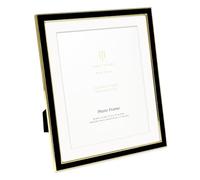 Isaac Jacobs 10x12 (Matted 8x10) Black Enamel Picture Frame with Gold Metal Edge and Easel, Tabletop Display, Wall Décor, Photo Gallery, (10x12 (Matted 8x10), Black with Gold)
