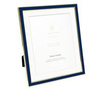Isaac Jacobs 10x12 (Matted 8x10) Navy Enamel Picture Frame with Gold Metal Edge and Easel, Tabletop Display, Wall Décor, Photo Gallery, (10x12 (Matted 8x10), Navy with Gold)