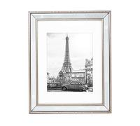 Isaac Jacobs 11x14 (8x10 Mat) Champagne Mirror Bead Picture Frame - Classic Mirrored Frame with Dotted Border Made for Wall Display, Photo Gallery and Wall Art (11x14 (8x10 Mat), Champagne)