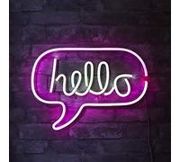 Isaac Jacobs 17” x 12” inch LED Neon ‘White & Pink “hello” Word Bubble’ Wall Sign for Cool Light, Wall Art, Bedroom Decorations, Home Accessories, Party, and Holiday Décor: Powered by USB Wire (HELLO)